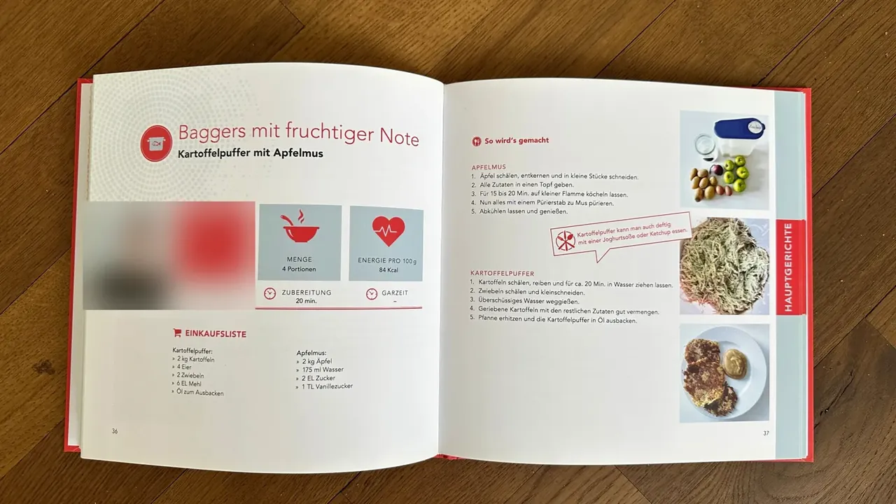 Rezeptseite, Namen und Fotos der Mitarbeitenden unkenntlich gemacht
