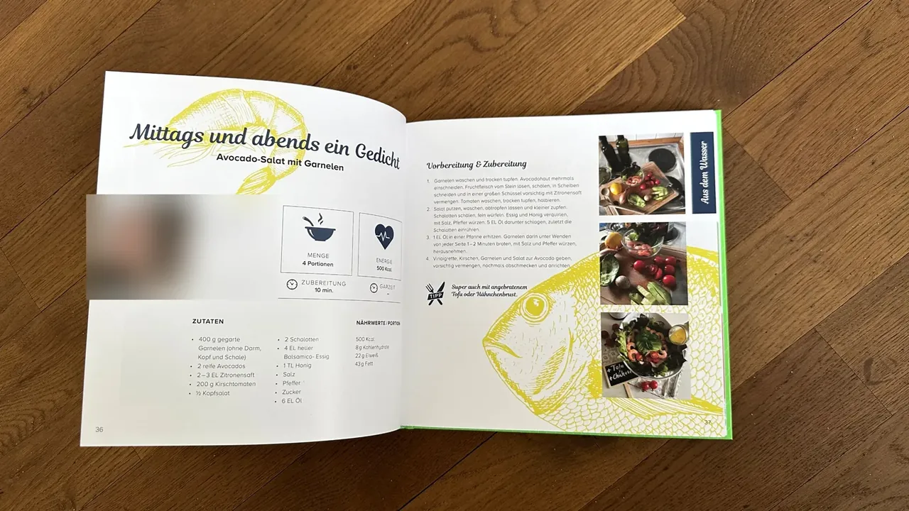 Rezeptseite, Namen und Fotos der Mitarbeitenden unkenntlich gemacht